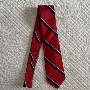 Vtg Christian Dior Red, Cream and Navy Stripe Silk Tie‎ Italy : Designer, Preppy